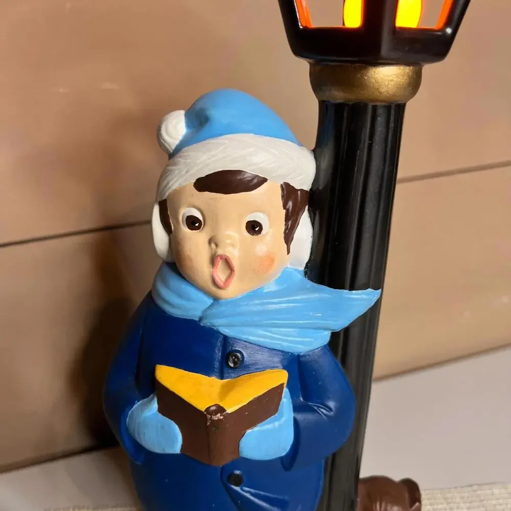 70s Vintage Christmas Caroler‎ Lamp Light Figurine Child with Dog Street Lamp
